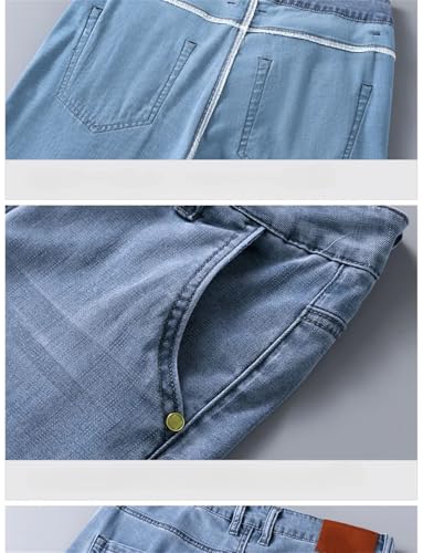 Hndudnff Men Thin Jeans Zipper with Pockets Straight Pants Comfortable Business Denim Trousers3