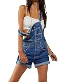 Kfsghdnz Salopette en jean pour femme avec bretelles réglables et jambes larges, Bleu A, L