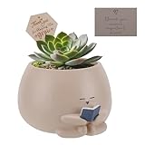 Onzbala Bookworm Planter Pot - Cute Plant Pots for Succulents with Thank You Sign & Card, Small Reading Planter for Indoor Outdoor Decor, Succulent Gifts for Book Lovers, Teacher Dad Mom Appreciation