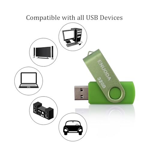 Image of 32GB Flash Drive 5 Pack ENUODA Thumb Drives 32GB Swivel Design USB 2.0 Memory Stick Jump Drive Pen Drive for Storage and Backup (5 Colors)