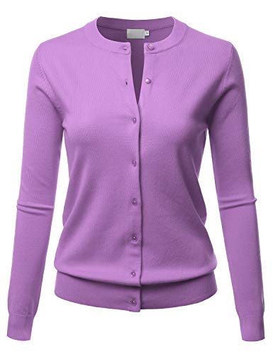 Image of LALABEE Women's Crew Neck Gem Button Long Sleeve Soft Knit Cardigan Sweater