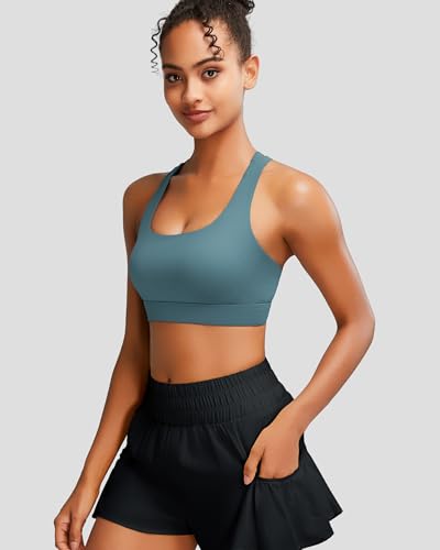 Image of RUNNING GIRL High Impact Sports Bras for Women - Scoop Neck Strappy Sports Bra High Support Moulded Cup Workout Bra