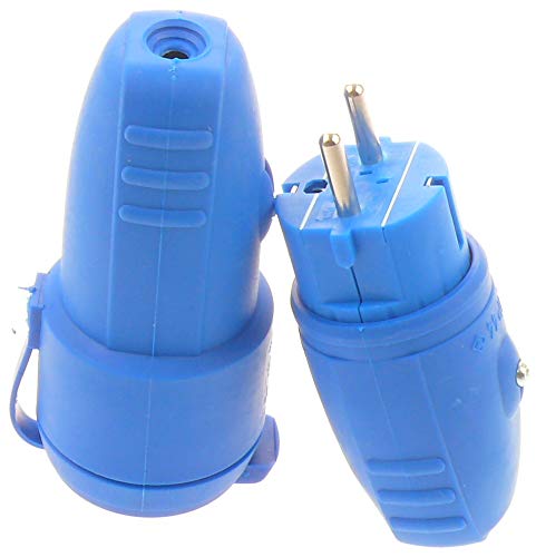 Preisvergleich Produktbild SET Schuko Stecker Kupplung Gummistecker Gummikupplung Schutzkontakt Spritzwasserschutz IP44 3P 16A blau