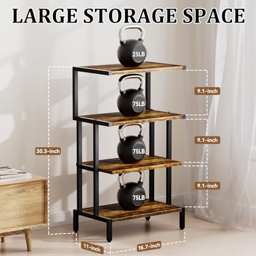 4 Tier Corner AV Media Stand, Stereo Rack, Video Game Console Stand for Living Room Gaming Room Music Studio, Rustic Brown - Image 4
