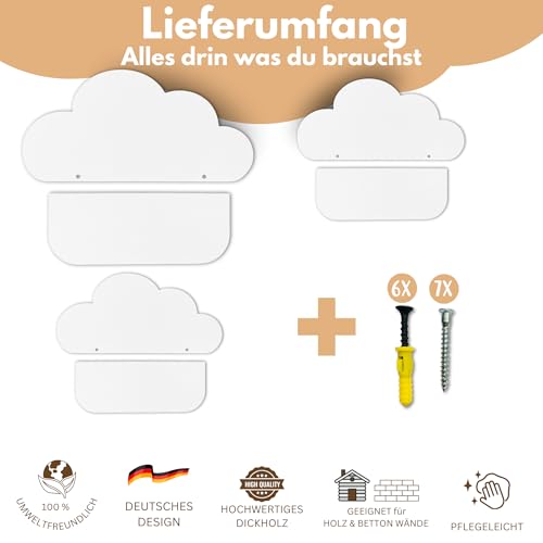 Petit Déco Petit Déco Wolkenregal 3er Set Holz – weiß, pflegeleicht & stilvoll | einfache Montage, nachhaltig & langlebig | Zeitloses Design, Designed in Deutschland | Babyzimmer Deko | Ideales Geschenkset - Detailansicht 8 | Kinderzimmermöbel