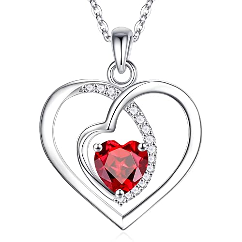 Birthstone Necklace Gifts For Women Girls, 925 Sterling Silver January Birthstone Garnet Necklace Anniversary Mothers Day Valentines Birthday Gift For Mom Wife Sister Wife Girls Her Bff From Daughter #TOP19