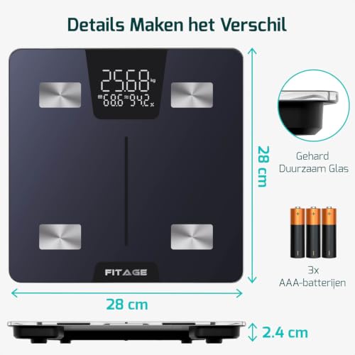 Fitage Slimme Personenweegschaal – LCD, 17 lichaamswaarden - View 5