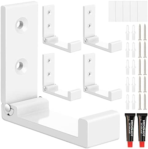Folding Coat Hooks, 5pcs White Wall Hooks Heavy Duty for Hanging Coat Towel Backpack, Foldable Adhesive Hooks, Headphone Jacket Holder, Aluminum Alloy No Rust Hooks with Screws for Purse Hat Bag Keys