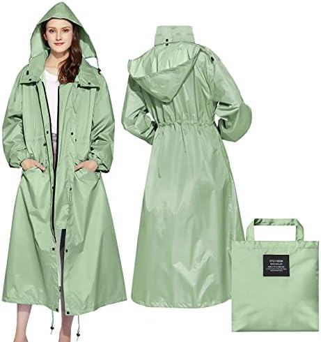 LAMA Womens Long Raincoats with Hood, Waterproof Reusable Packable Rain Coat with Long Sleeves for Adults Womens Ladies, Rain Coat for Bike Moto Riding Hiking Trekking