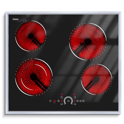 Image of Hobsir 24 inch Electric Cooktop 6200W, 4 Burner Electric Stove Top, Built-in Circular Slide Ceramic Stove with Glass Metal Frame, Timer, Safety Lock, 220V-240V Burner Hard Wire (No Plug)