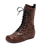 AlkYutd Botas de tacón de cuña ocultas para mujer, estilo casual, con cordones, puntera redonda, a la moda, Marrón, 39 EU
