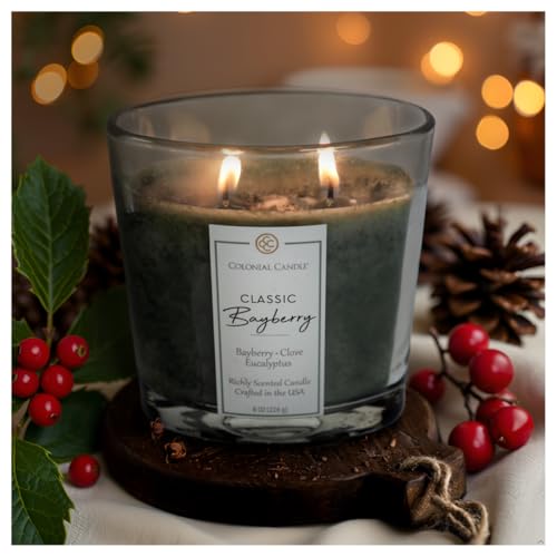 Colonial Candle Bayberry Scented Candle Jar Highly Fragranced Candles for Home Scented Mottled Wax Candle 2 Wick 8 oz - Made in the USA