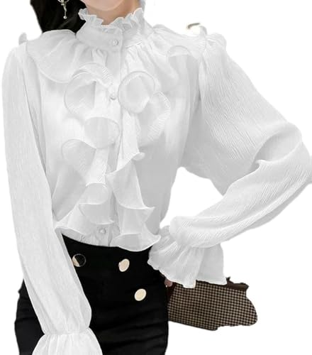 Blouse en mousseline femme manches longues chemise boutonnée blanche mi-saison