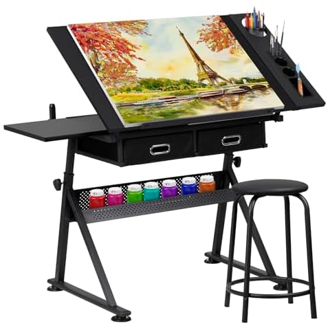 HomGarden Drafting Desk with Stool, Black Cover