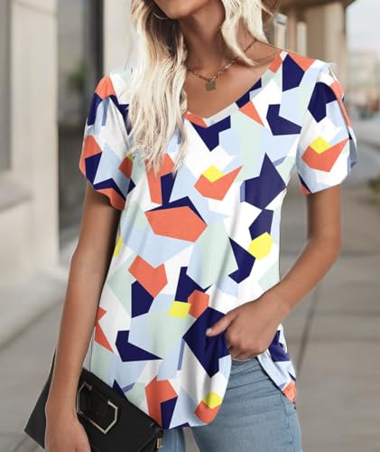 Image of CATHY 2026 Women Tops Summer Short Sleeve Tunic V Neck T-Shirts Loose Casual Floral Blouse S-4XL