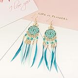 Metalltyp, Zinklegierung Ohrring Silber Damenlange Quaste Ohrringe Für Frauen Böhmischen Perlen Fringe Cc Ohrring Schmuck Ethnischen Kristall Natürliche Shell Harz Feder Tropfen Earing   Blau