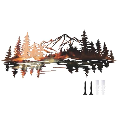 Novabright Decorative Wall Metal Mountain Wall Art Reflection Ridge Natural Forest Mountain Decor 13.8 x 6.3 Inch Small Rustic Summit Ornament for Home Living Room Bedroom Office Indoor Outdoor Decor