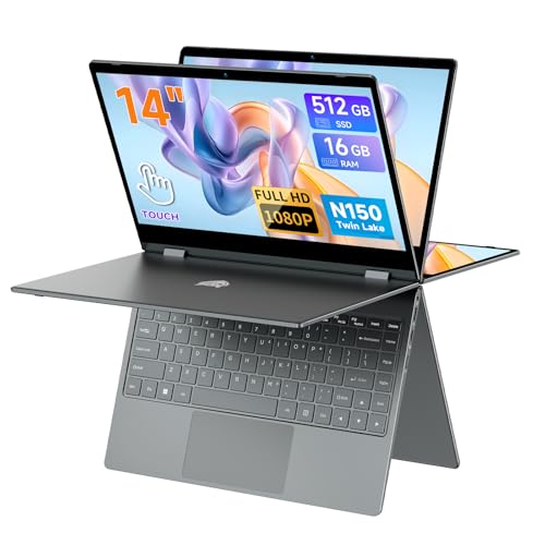 BMAX Ordenador Portátil Intel N150 (hasta 3,6 GHz) Pantalla Táctil 14 Pulgadas Laptop 16GB RAM 512GB SSD PC Portatil Teclado Retroiluminado BT5.0, Tipo C, USB 3.2 Protege el Teclado Español