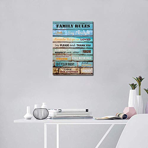 Motivational Wall Art for Kitchen Bathroom Inspiratinal Quotes Family Rules Poster Vintage Artwork Canvas Prints for Living Room Bedroom Decoration Rustic Framed Wall Art for Home Wall Décor Rustic 12x16 - Image 5