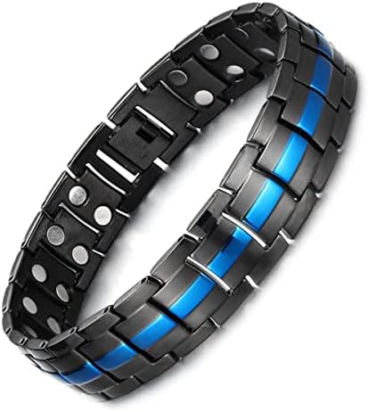 MagEnergy Magnetic Bracelets for Men,Titanium Steel Magnetic Therapy Bracelet with Double Row magnets,9.0''Adjustable Link Jewelry Gift (Sizing Tool)