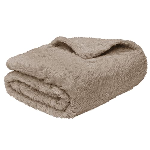 Pavilia Plush Sherpa Throw Blanket For Couch Sofa | Soft Fluffy Shaggy Fleece Blanket | Fuzzy, Cozy, Warm Microfiber Throw Solid Blanket, Taupe Tan Beige, 60X80, Twin Bed #TOP29