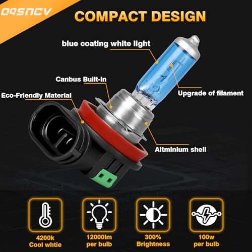 OQSNCV Fit for Jeep Grand Cherokee (2017 2018 2019 2020 2021 2022) Halogen Bulbs, H9 High Beam and H11 Low Beam Headlight Headlamp Replacement Bulbs Kit 100W 4200K, Pack of 4 by OQSNCV - Image 5