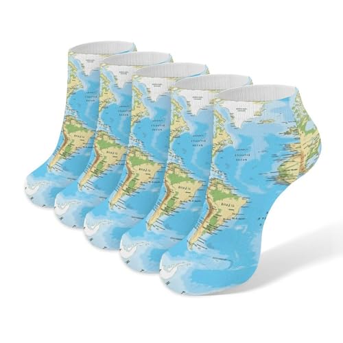 Map Cotton Socks for Women Men Ankle Socks Athletic Sock Low Cut Socks Soft Boot Sock for Work Moisture-Wicking Sock for Running Sports Sock 5 Pairs