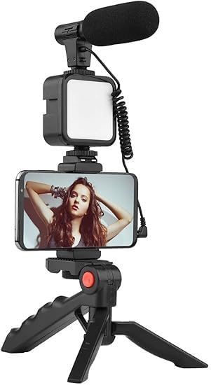 Mobile Video Recording Kit Smartphone Camera Video Kit with Mini Tripod Shotgun Podcast Microphone LED Light and Phone Holder Perfect for YouTube TikTok Vlogging and Photography