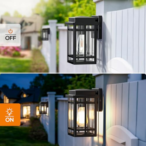 MYHXQ Outdoor Wall Light Fixtures 9.76'', Waterproof Porch Lights Lantern, Exterior Modern Matte Black Wall Mount Lighting, Anti-Rust E26 Socket Outside Scones for Front Door Garage Patio, 2 Pack by MYHXQ - Used condition - Image 2