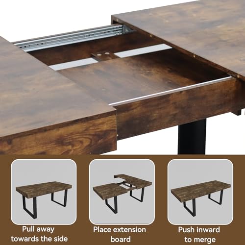 Image of Rustic Brown Dining Room Table Set for 8, 9-Piece 63 inch-78.74 inch Extendable Dining Table Set with 8 Upholstered Chairs,Rectangle Wooden Expanding Kitchen Table and Black Chairs Set