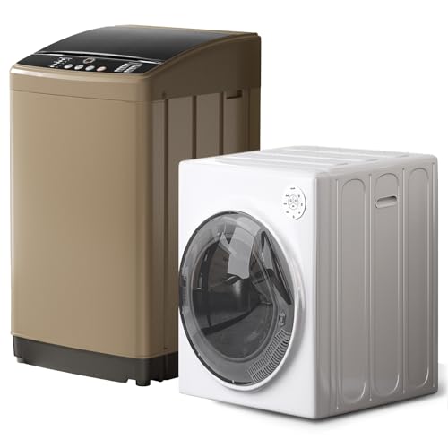TABU Washer and Dryer Set,19LBS Full-Automatic Washing Machine with Drain Pump & 13LBS Compact Dryer,Stainless Steel Inner Tub,Portable,(Brown)