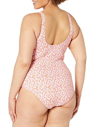Amazon Essentials Women's One-Piece Coverage Swimsuit (Available In Plus Size), Pale Peach Micro Floral, 2X #TOP5