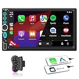 7' Wired Double Din Car Stereo Apple Carplay Radio Screen for Car Audio Receivers, Bluetooth Car Play Android Auto Touchscreen, SWC, FM, Mirror Link, Type-C