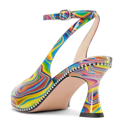 Image of NobleOnly Womens Slingback Heels Beaded Pumps Ankle Strap Pointed Toe Kitten Heels Dress Shoes 2.6 Inches