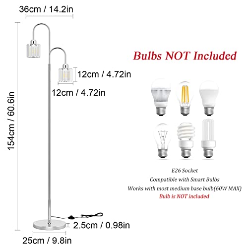 Ralbay Crystal Chrome Floor Lamp, 2-Light Modern Crystal Floor Lamp, Crystal Chrome Tall Lamp Tree Glam Floor Lamp For Living Room Bedroom (Bulb Excluded) #TOP1
