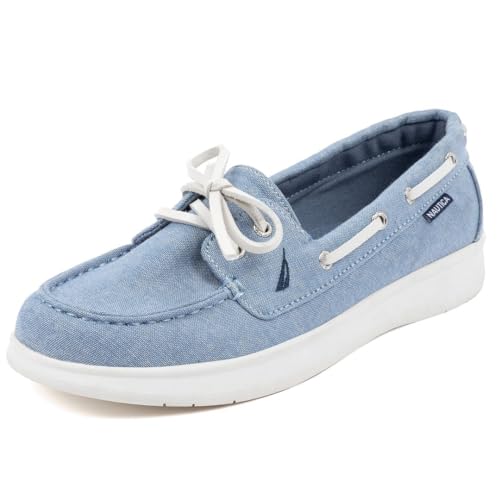 Nautica - Nautica Women's Casual Boat Shoes, Moc-Toe Loafers with Cushioned Insole, Deck Fashion Sneaker for Ladies-Datepalm-Denim-Size 8.5 - -27%