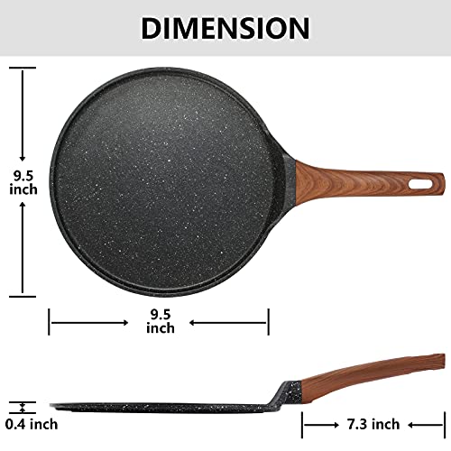 Eslite Life Nonstick Crepe Pan With Spreader, 9.5 Inch Granite Coating Flat Skillet Tawa Dosa Tortilla Pan, Compatible With All Stovetops (Gas, Electric & Induction), Pfoa Free #TOP1
