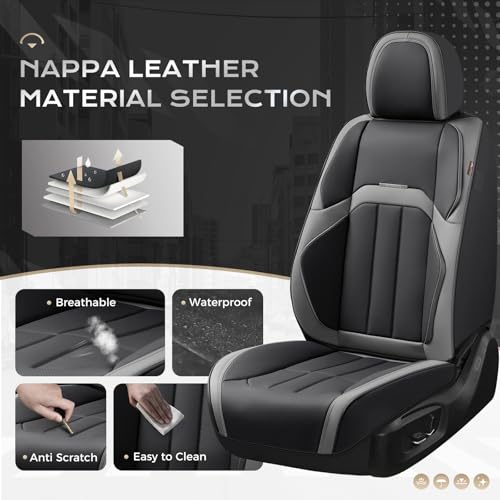 Image of Coverado Nappa Leather Car Seat Covers Full Set, Luxury Waterproof Seat Protectors, Airbag Compatible Anti‑Slip Auto Seat Covers, Universal Fit for Most Cars SUVs Trucks Pickup Vehicles