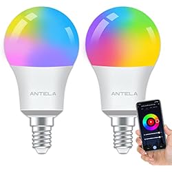 Bombillas Inteligentes En Leroy Merlin ANTELA Bombilla LED Inteligente WiFi E14 8W 806lm, 16 Millones de Colores, Luz Fría Cálida 2700 a 6500K, Compatible Alexa y Google Home, Vida Útil 15000 Horas, 2pcs