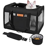 YUNIQUE Soft-Sided Cat & Dog Carrier for Pets Up to 15 Lbs, Airline Approved Collapsible Travel Puppy Carrier with Lightweight Fabric Design (Black)