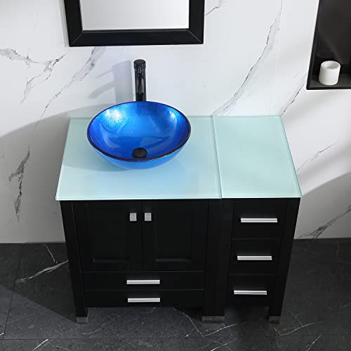 Walcut 36" Bathroom Sink Vanity Combo - Mdf Wood Cabinet And Glass Vessel Sink And Faucet Combo (1) #TOP3