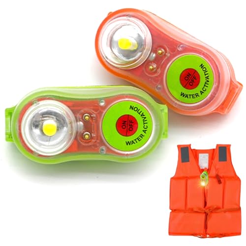 SHITOOMFE Strobe Light, 2Pcs Life Jacket Lights, Portable Waterproof Self Lighting Strobe Light with Clip, LED Camping Safety Survival Equipment for Overboard Survival