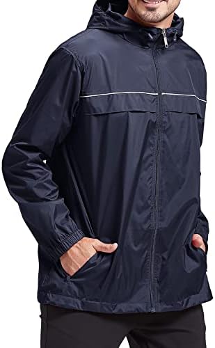 V VALANCH Mens Golf Rain Jacket Waterproof Hooded Windbreaker Reflective Running Hiking Raincoat for Men(Navy,2XL