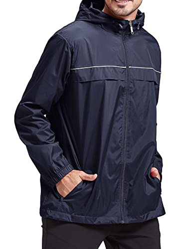 V Valanch Mens Golf Rain Jacket Waterproof Hooded Windbreaker Reflective Running Hiking Raincoat For Men(Navy,2Xl #TOP3
