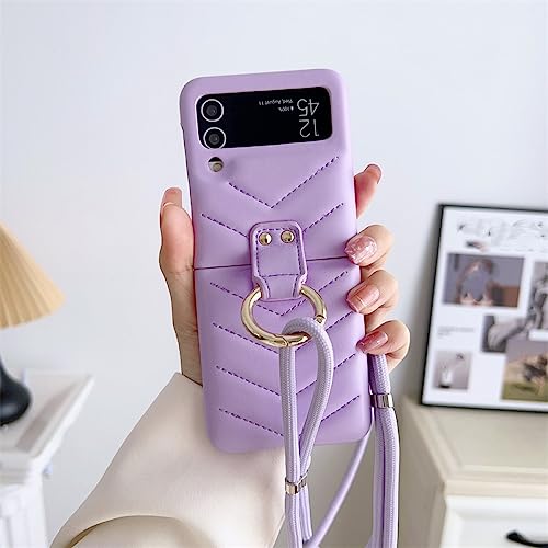 Coque Samsung Z Flip 4 avec bandoulière réglable et anneau de transport violet
