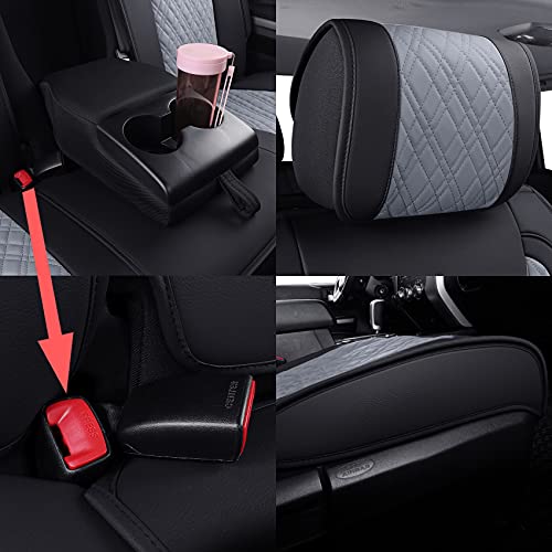 Image of Aierxuan Toyota Tundra Seat Covers Waterproof Leather Full Set (Black-Gray)