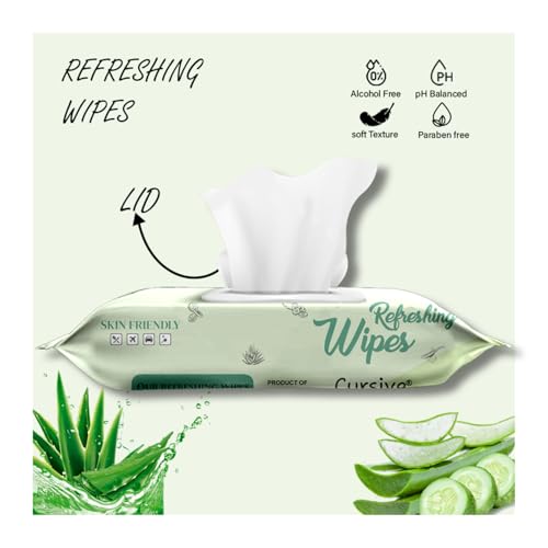Image of Cursive Face, Hand & Body Daily Cleansing Makeup Remover Wipes|Wet Wipes for Women & Men | Paraben & Alcohol Free Cucumber Aloe Vera - Calming & Soothing, 99% Natural, Hypoallergenic,Gentle for Sensitive Skin 25 Wipes Per Pieces (Pack Of 2)