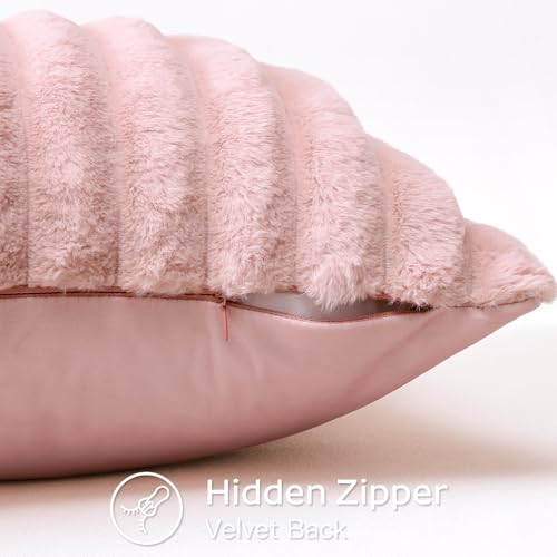 Sungeek Set of 1 Blush Pink Faux Rabbit Fur Cushion Cover 30x50 cm, Soft Cozy Plush Striped Decorative Throw Pillow Covers 12x20 Inch Velvet Lumbar Pillowcases for Sofa Bedroom - Cosy Home Interiors Sungeek Set of 1 Blush Pink Faux Rabbit Fur Cushion Cover 30x50 cm, Soft Cozy Plush Striped Decorative Throw Pillow Covers 12x20 Inch Velvet Lumbar Pillowcases for Sofa Bedroom - Image 3