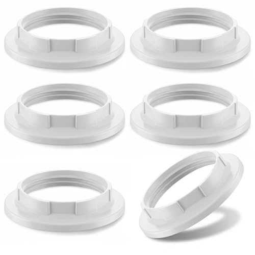 6 PCS Lamp Shade Rings, White Plastic Retaining Rings E26 E27 Sockets Ring, Standard Base Holder Replacement Parts, Fits 1-1/2 Inch Threads