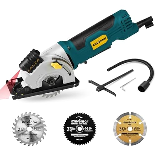 Enventor Mini Circular Saw with 3 Blades, 3-3/8 in, 4.8 A Corded